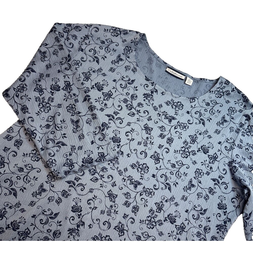 Croft & Barrow Pullover Top Blue Floral 3/4 sleeves Womens Size XL